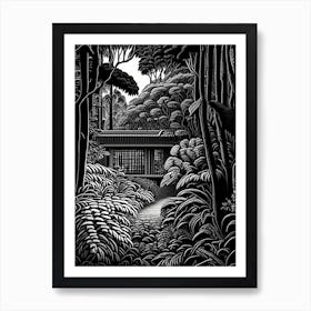 Longhouse Reserve, Usa Linocut Black And White Vintage Art Print