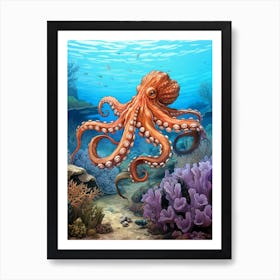 Octopus Exploring Illustration 1 Art Print