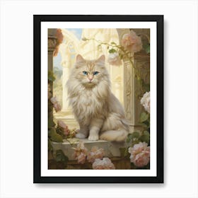 Cat Rococo Style In A Courtyeard 2 Art Print