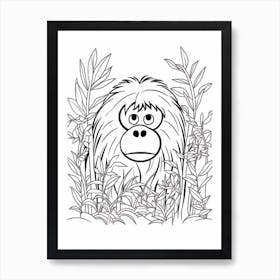 Line Art Jungle Animal Orangutan 2 Art Print