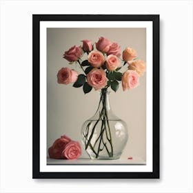 A Vase Of Pink Roses 41 Art Print