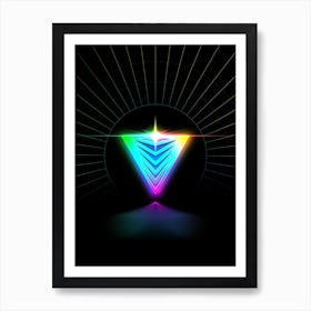 Neon Geometric Glyph Abstract in Candy Blue and Pink with Rainbow Sparkle on Black n.0353 Art Print