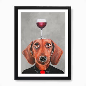 Dachshund With Wineglass Dining Room Art Print