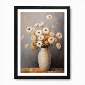 Ranunculus, Autumn Fall Flowers Sitting In A White Vase, Farmhouse Style 3 Art Print