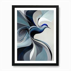 Abstract Flying Blue and Grey Bird with Swirls Art Print