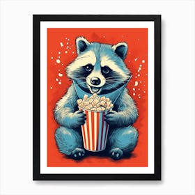 Cartoon Raccoon Eating Popcorn At The Cinema Cute Fun 1 Art Print