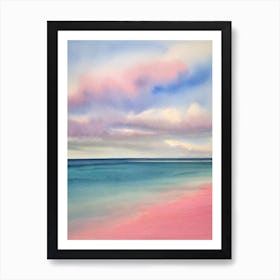 Formby Beach, Merseyside Pink Watercolour Art Print