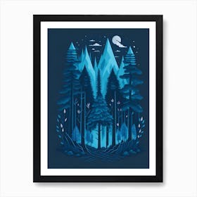 A Fantasy Forest At Night In Blue Theme 37 Art Print