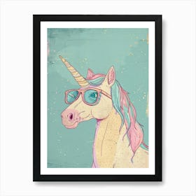 Pastel Unicorn In Sunglasses Illustration 1 Art Print