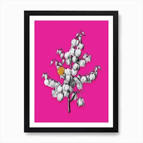 Vintage Aloe Yucca Black and White Gold Leaf Floral Art on Hot Pink n.0957 Art Print
