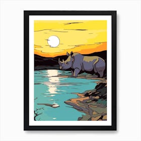 Rhino With The Sun Geometric Illustration 2 Art Print