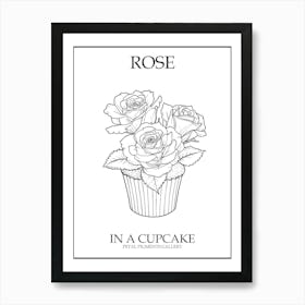 Rose In A Cupcake Line Drawing 1 Poster Art Print