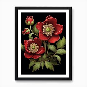 Lenten Rose 4 William Morris Style Winter Florals Art Print