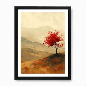 Red Tree On A Hill 1 Art Print