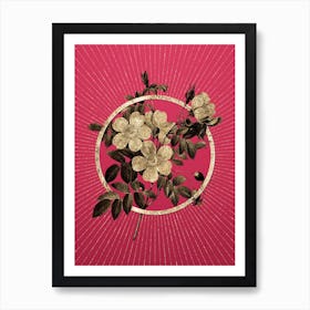 Gold White Candolle Rose Glitter Ring Botanical Art on Viva Magenta n.0202 Art Print