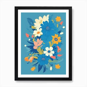 Beautiful Flowers Illustration Vertical Composition In Blue Tone 31 Art Print