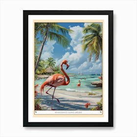 Greater Flamingo Renaissance Island Aruba Tropical Illustration 1 Poster Art Print