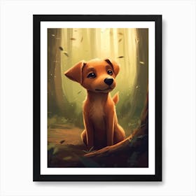 A Cute Puppy In The Forest Illustration 1watercolour Art Print