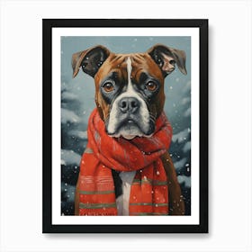 Boxer Dog In The Snow 1 Art Print