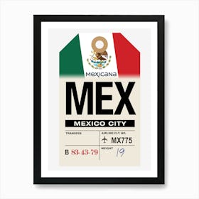 Mexico City (MEX) Vintage Airline Luggage Tag Art Print