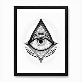 Transcendence, Symbol, Third Eye Simple Black & White Illustration 2 Art Print