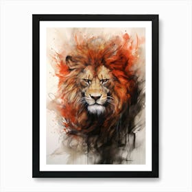 Lion Art Painting Chinese Brush Painting Style 4 Art Print