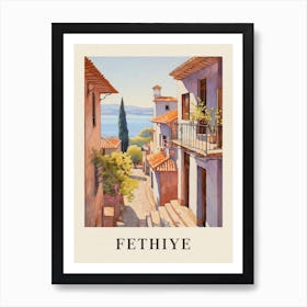 Fethiye Turkey 4 Vintage Pink Travel Illustration Poster Art Print