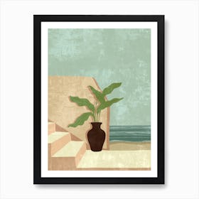 Potted Plant On Stairs Art Print