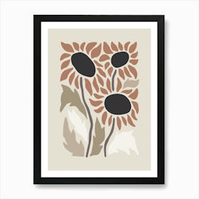 Neutral Retro Flower Print 3 Art Print