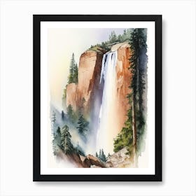 Yosemite Upper Falls, United States Water Colour  (1) Art Print