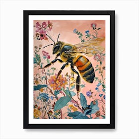 Floral Animal Painting Honey Bee 2 Art Print