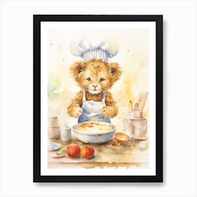 Cooking Watercolour Lion Art Painting 8 Art Print