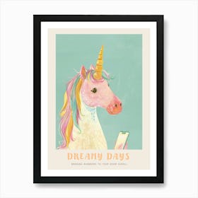 Pastel Unicorn On A Smart Phone Storybook Style Poster Art Print