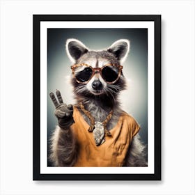 A Bahamian Raccoon Doing Peace Sign Wearing Sunglasses 4 Art Print