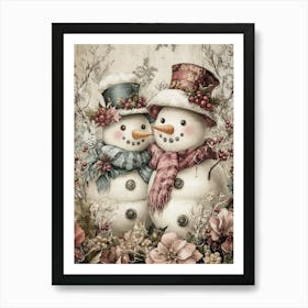 Cute Snowman Christmas Painting Art Print