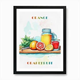 Orange Grapefruit Watercolor Painting Art Print