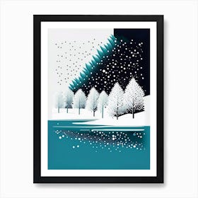Snowflakes Falling By A Lake, Snowflakes, Minimal Line Drawing 1 Art Print