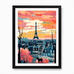 Paris, France Skyline With A Cat 0 Art Print