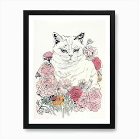 Cute Persian Cat With Flowers Illustration 3 Art Print