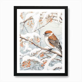 Winter Bird Painting House Sparrow 2 Art Print