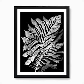 Maidenhair Fern Leaf Linocut 1 Art Print