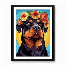 Rottweiler Portrait With A Flower Crown, Matisse Painting Style 1 Art Print