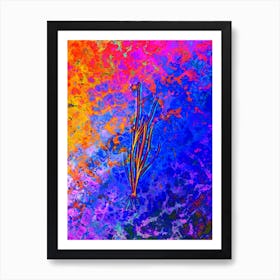 Narrow leaf Blue eyed grass Botanical in Acid Neon Pink Green and Blue Art Print
