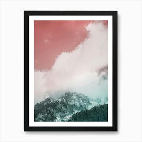 Mysterious Forest, Clouds, Mountain, Oil Painting Art Print