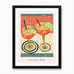 Cocktail Time Tile Watercolour Poster 4 Art Print
