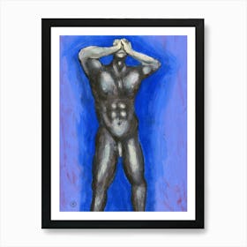 Despair - man male nude homoerotic blue naked man vertical Art Print