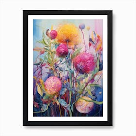 Abstract Flower Painting Globe Amaranth Art Print