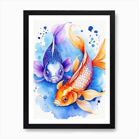 Twin Goldfish Watercolor Painting (103) Art Print