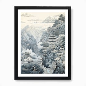 Nikko In Tochigi, Ukiyo E Black And White Line Art Drawing 4 Art Print