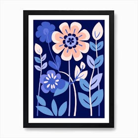 Blue Flower Illustration Zinnia 3 Art Print